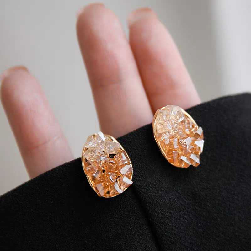 Jzora handmade classy & stylish ombre orange crystal sterling silver stud earrings