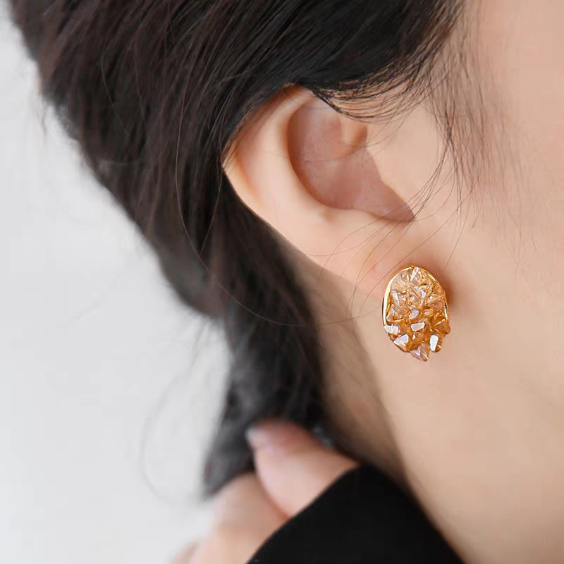 Jzora handmade classy & stylish ombre orange crystal sterling silver stud earrings