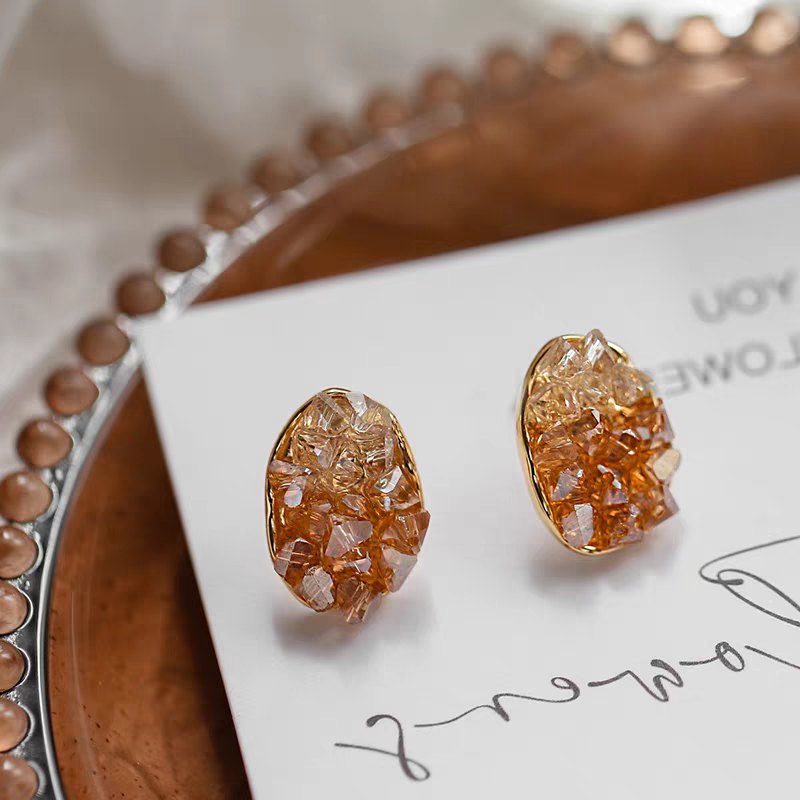 Jzora handmade classy & stylish ombre orange crystal sterling silver stud earrings