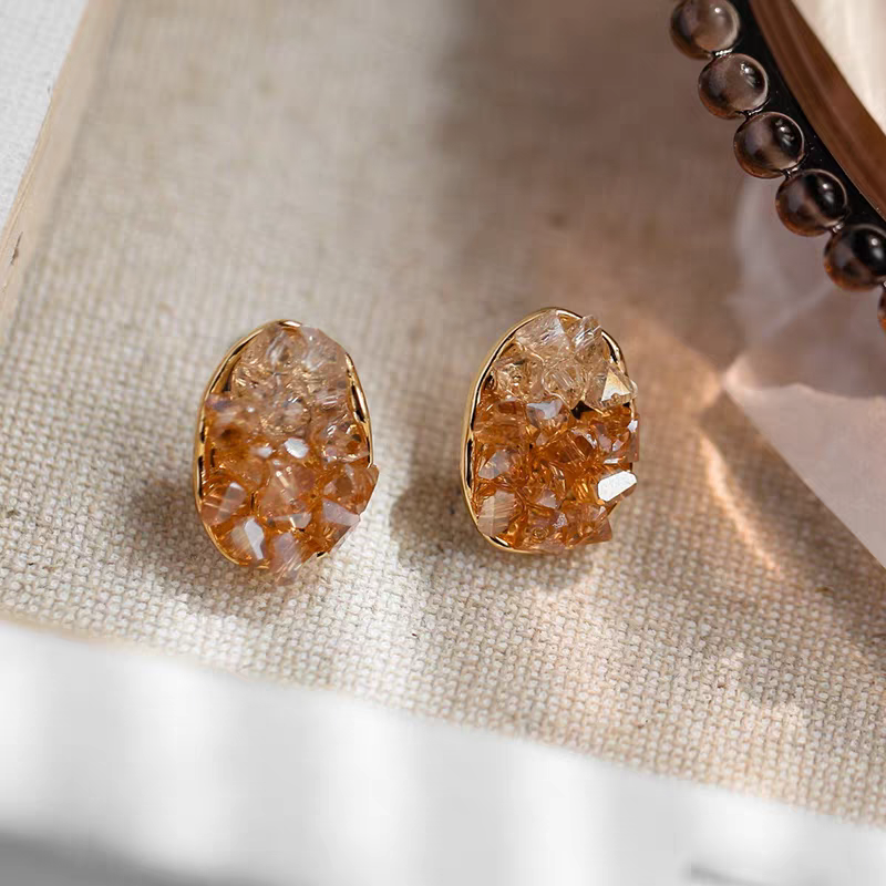 Jzora handmade classy & stylish ombre orange crystal sterling silver stud earrings