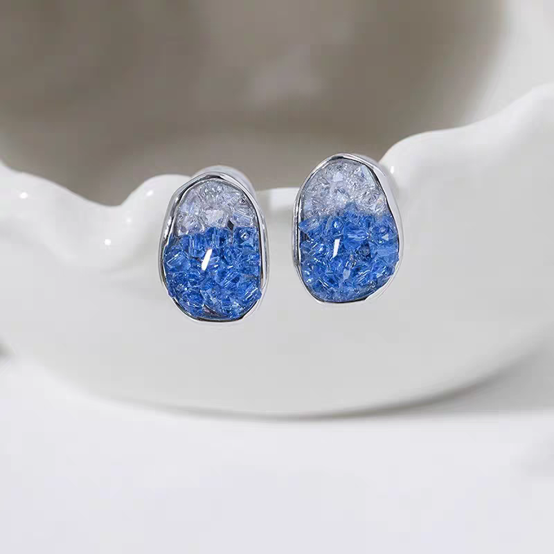 Jzora handmade trendy ocean salt ombre blue crystal sterling silver stud earrings