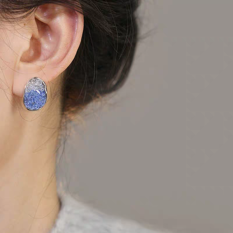 Jzora handmade trendy ocean salt ombre blue crystal sterling silver stud earrings
