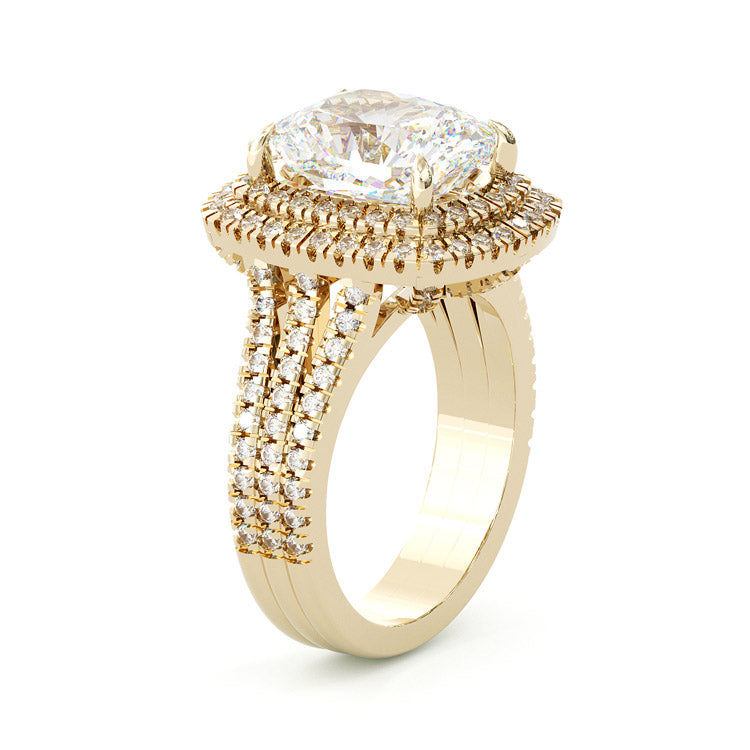 Jzora handmade gold 3 ct cushion cut halo sterling silver engagement ring