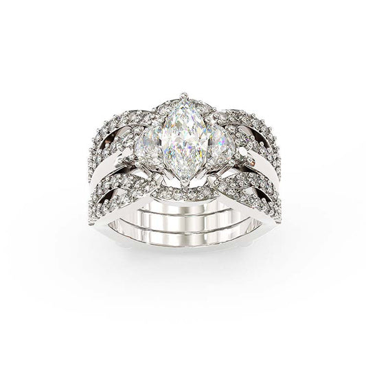 Jzora handmade 1 ct marquise cut 2 pieces classic sterling silver bridal ring set