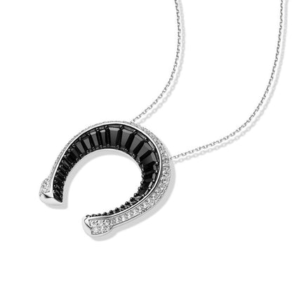 Jzora Handmade Classic horseshoe Sterling Silver Diamond Necklace