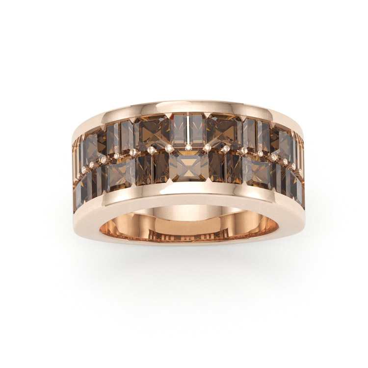 Jzora handmade radiant & emerald cut D-coffee diamond sterling silver wedding band