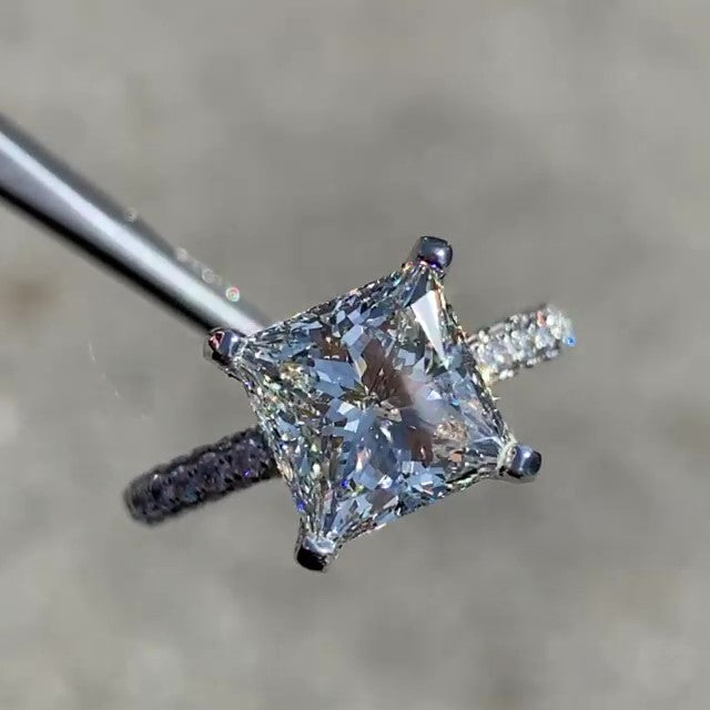 Jzora handmade princess cut created diamond radian cut sterling silver engagement ring