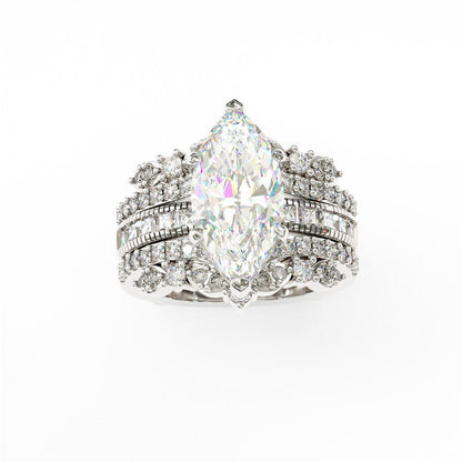 Jzora 3 CT Marquise Cut Created 2 PCS Diamond Sterling Silver Bridal Set Wedding Ring