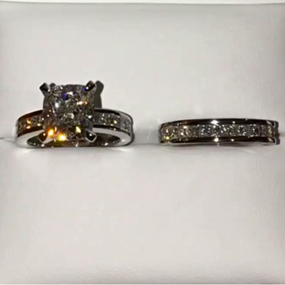 Jzora handmade cushion cut vintage diamond sterling silver wedding set