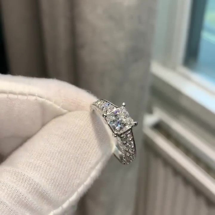 Jzora handmade princess cut 2 pcs diamond sterling silver bridal wedding ring set