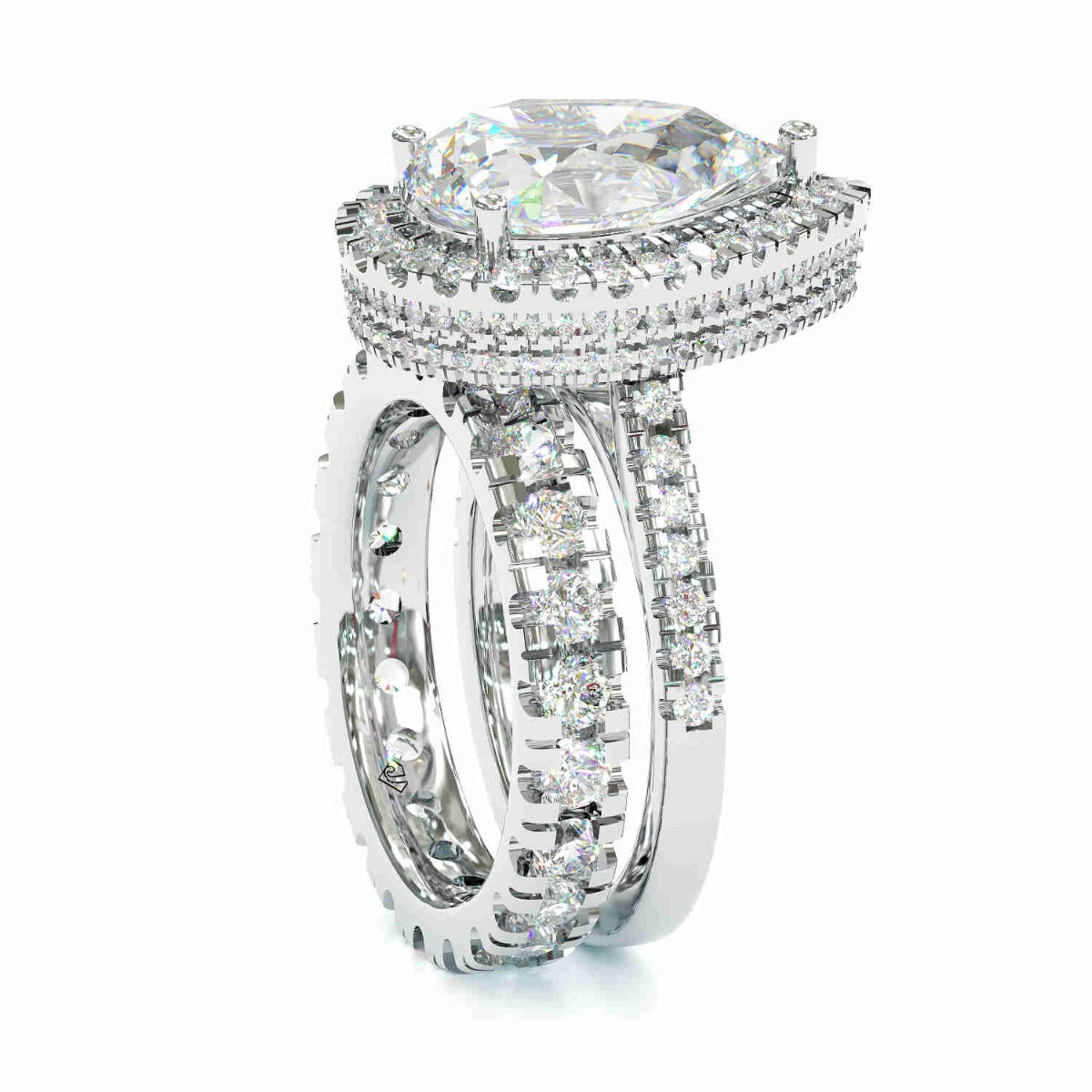 Jzora handmade created diamond pear cut halo sterling silver wedding bridal set