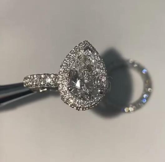 Jzora handmade pear cut created diamond wedding ring sterling silver bridal set