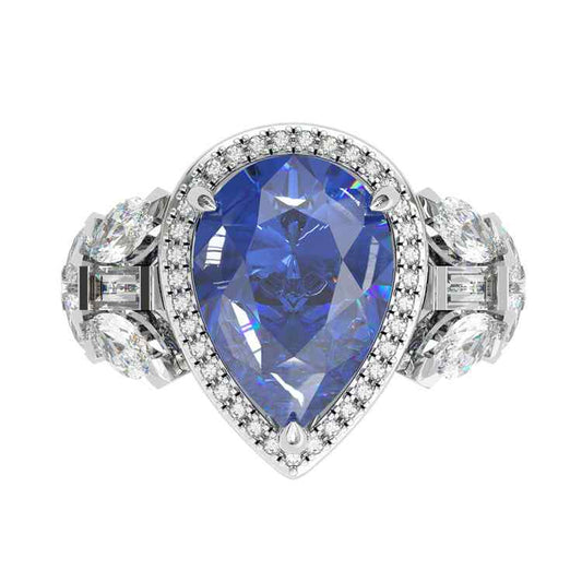 Jzora handmade sapphire 5ct pear cut vintage sterling silver wedding engagement ring