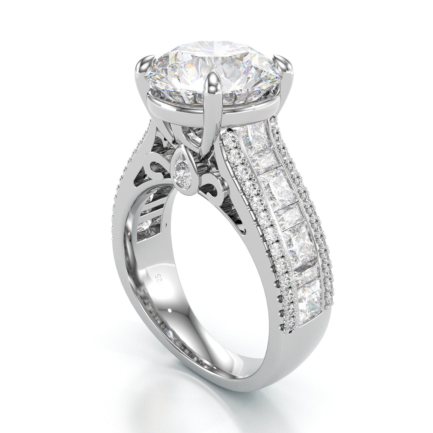 Jzora handmade round cut diamond sterling silver vintage bridal set