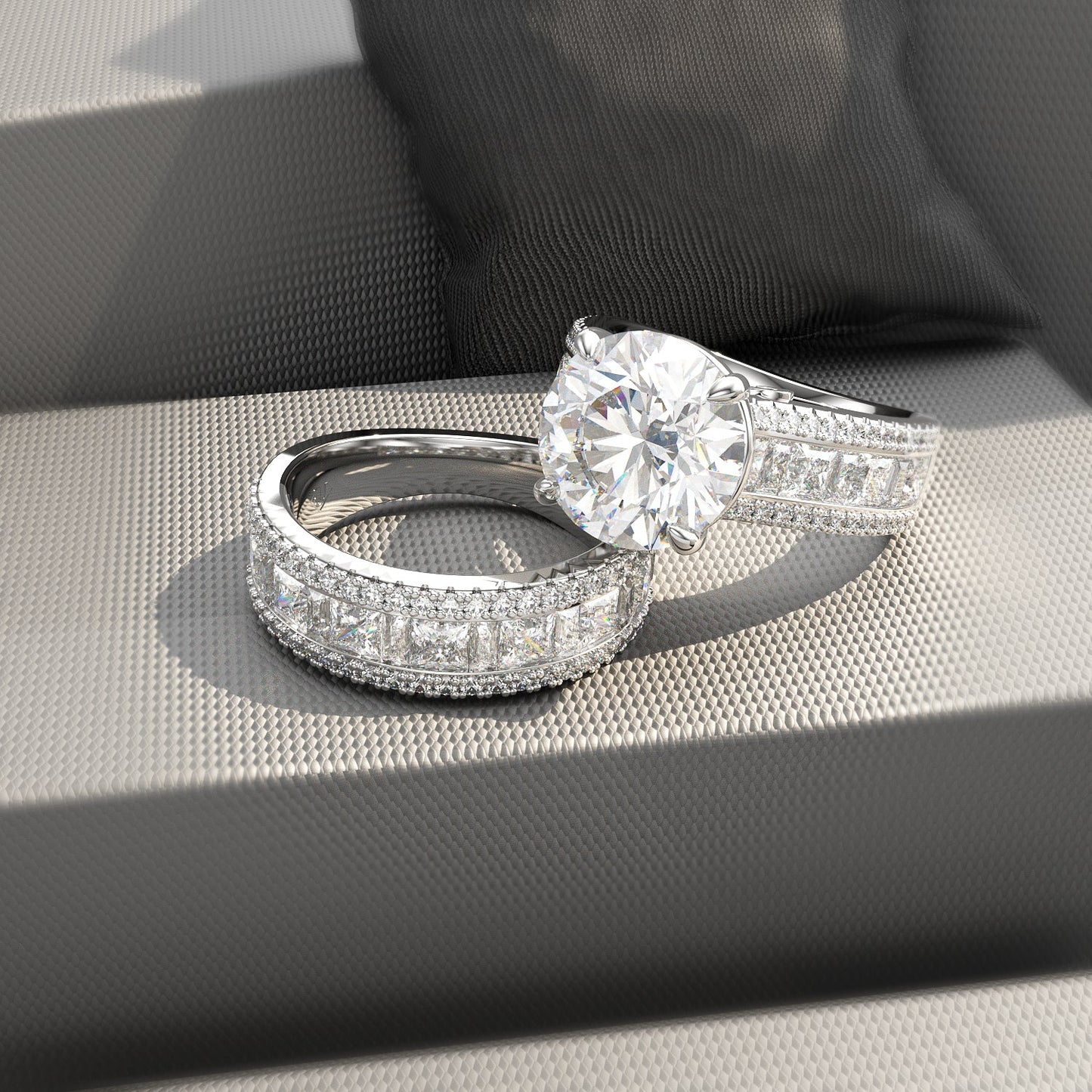 Jzora handmade round cut diamond sterling silver vintage bridal set