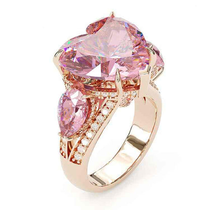 Jzora handmade pink heart cut sterling silver diamond engagement ring