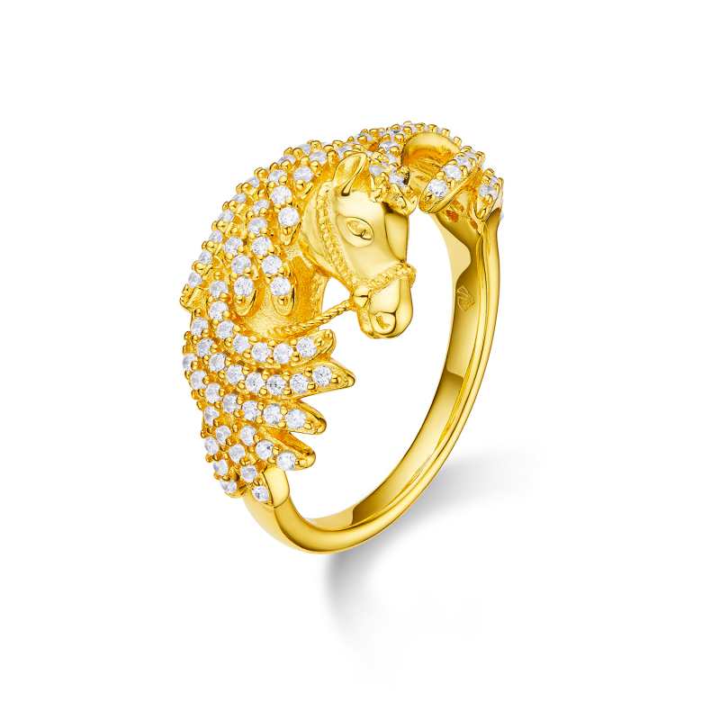 Jzora handmade gold horse vintage sterling silver adjustable ring