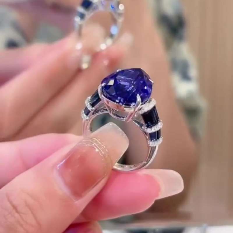 Jzora handmade 4 ct sapphire pear cut vintage sterling silver engagement ring