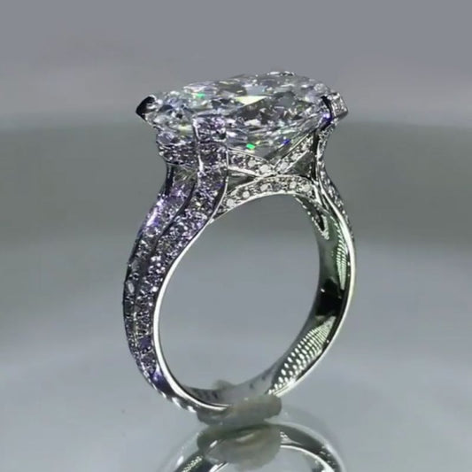 Jzora Handmade Oval Cut Vintage Sterling Silver Wedding Engagement Ring