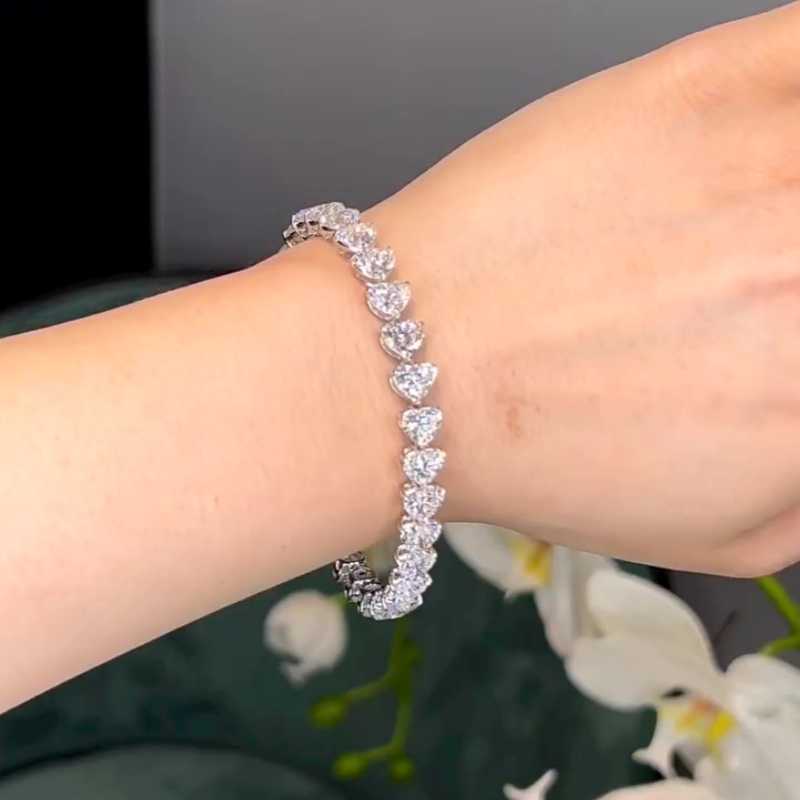 Jzora handmade white heart shape multi stone sterling silver tennis bracelet
