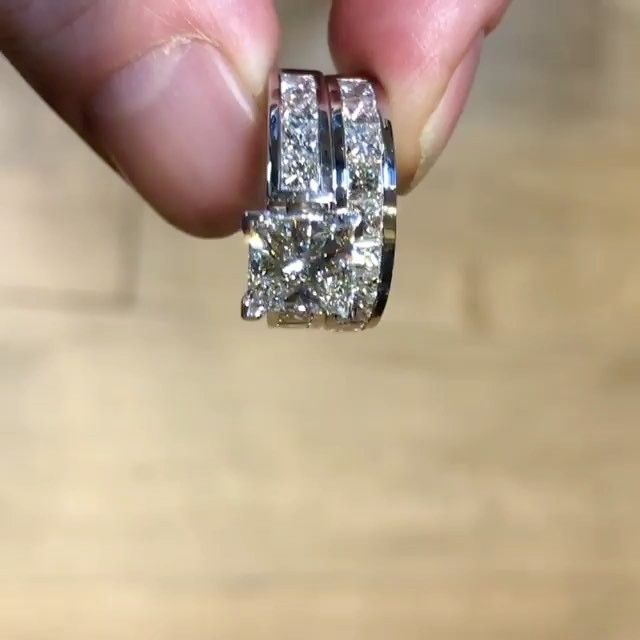 Jzora handmade princess cut channel paved cianond engagement ring set
