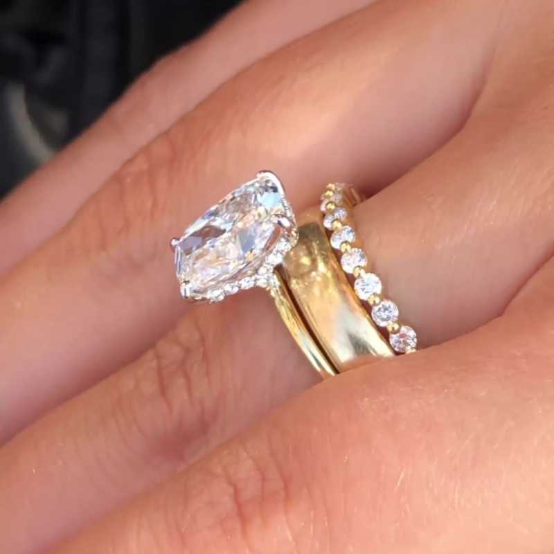 Jzora handmade 3 ct gold cushion cut vintage 3 pcs sterling silver wedding bridal ring set