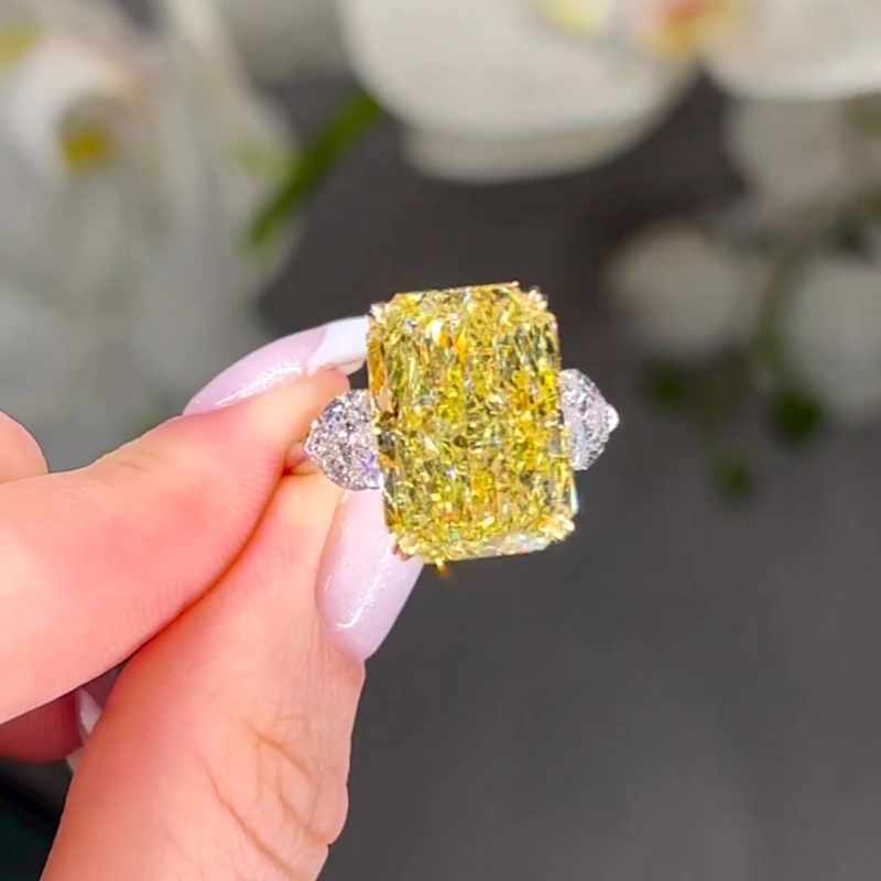 Jzora handmade 13 ct yellow radiant cut vintage sterling silver engagement ring