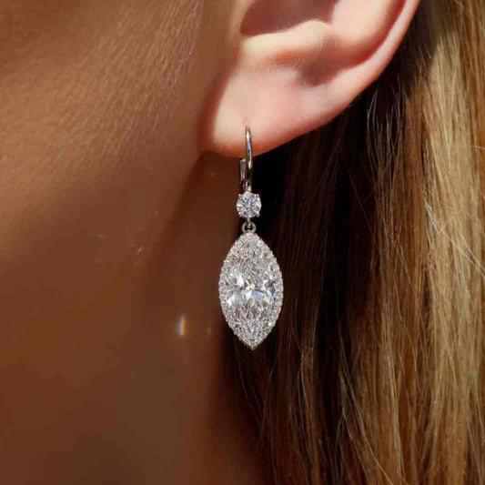 Jzora Handmade Marquise Cut Brilliant Sterling Silver Diamond Earrings