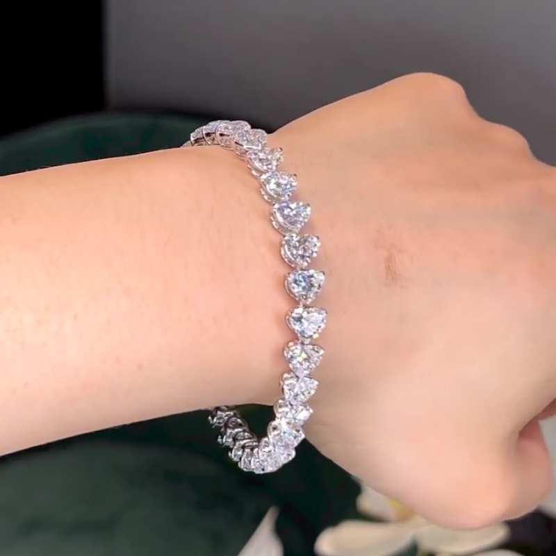 Jzora handmade white heart shape multi stone sterling silver tennis bracelet