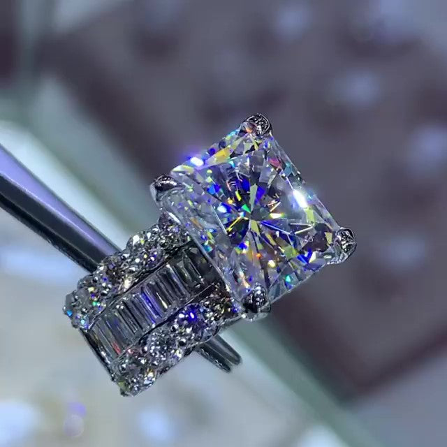 Jzora handmade radiant cut vintage handmade sterling silver engagement ring wedding ring