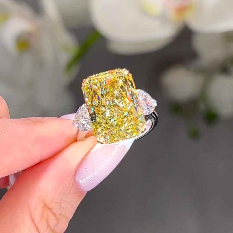 Jzora handmade 13 ct yellow radiant cut vintage sterling silver engagement ring