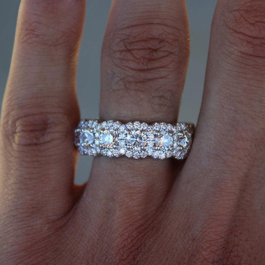 Jzora handmade round cut halo created diamond sterling silver women's band