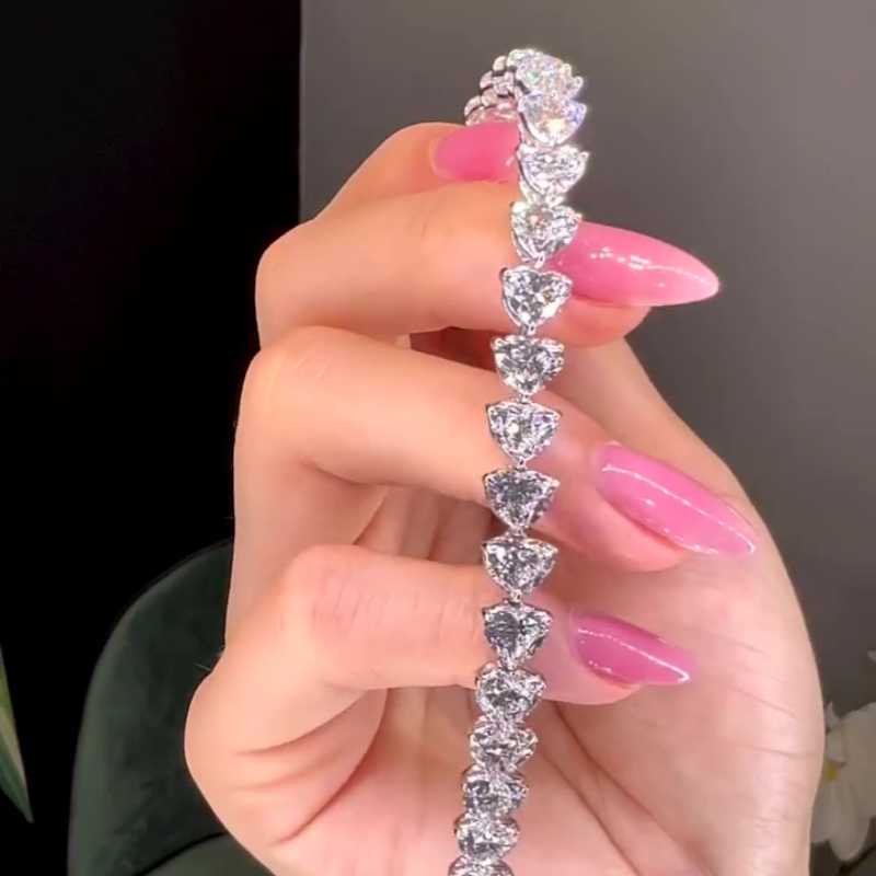 Jzora handmade white heart shape multi stone sterling silver tennis bracelet