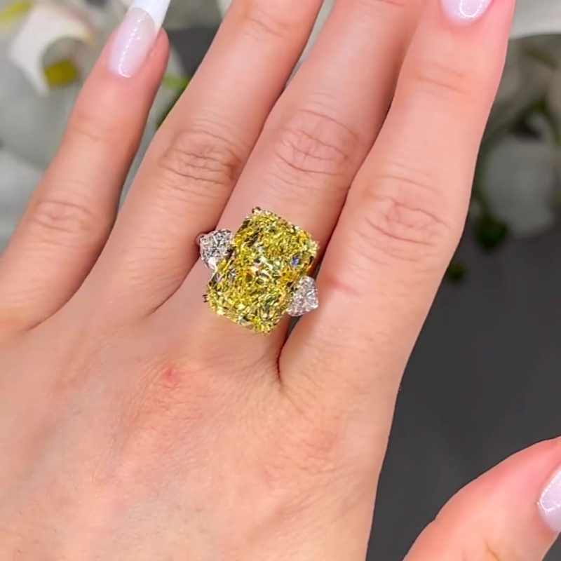 Jzora handmade 13 ct yellow radiant cut vintage sterling silver engagement ring