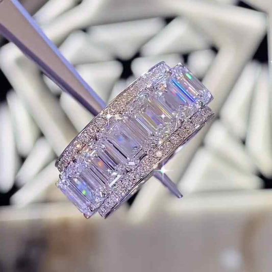 Jzora handmade gold emerald cut sterling silver wedding band