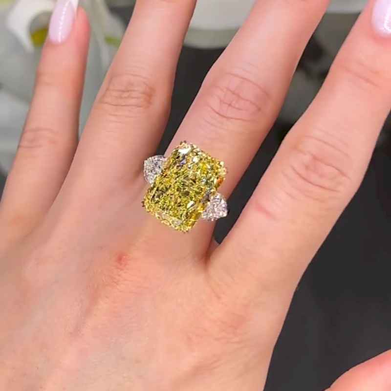 Jzora handmade 13 ct yellow radiant cut vintage sterling silver engagement ring