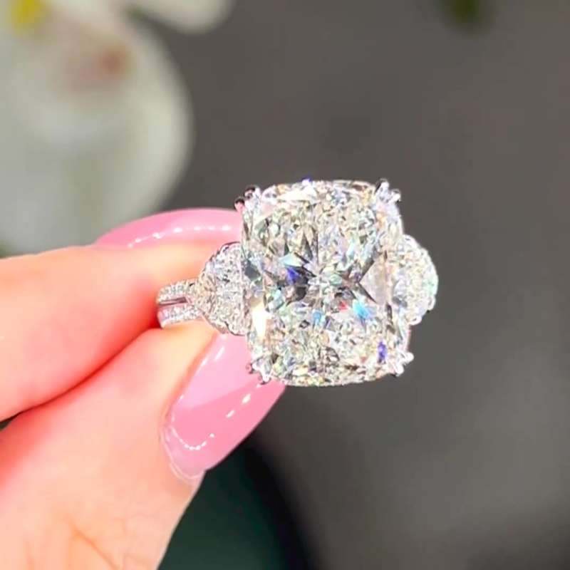 Jzora handmade 10 ct cushion cut halo sterling silver diamond engagement ring
