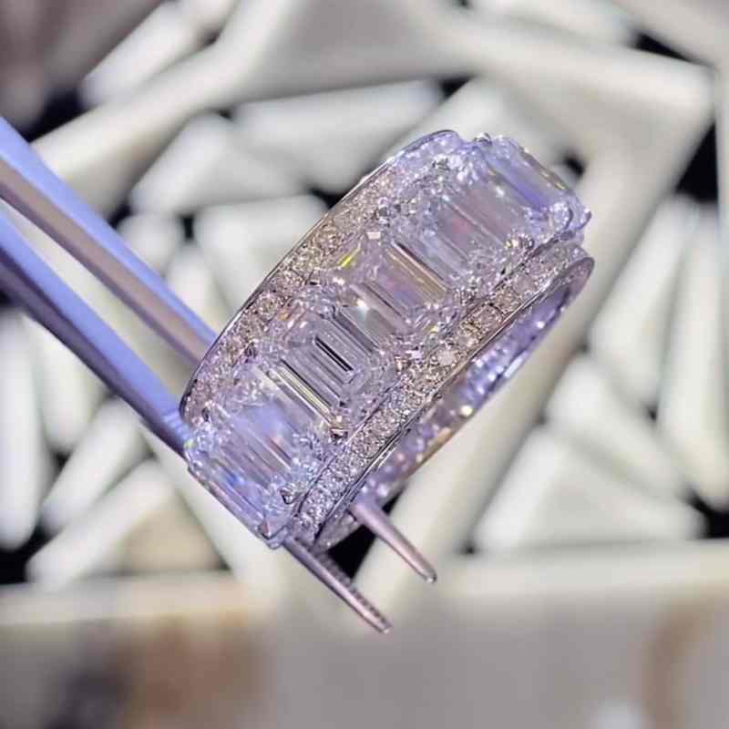 Jzora handmade gold emerald cut sterling silver wedding band