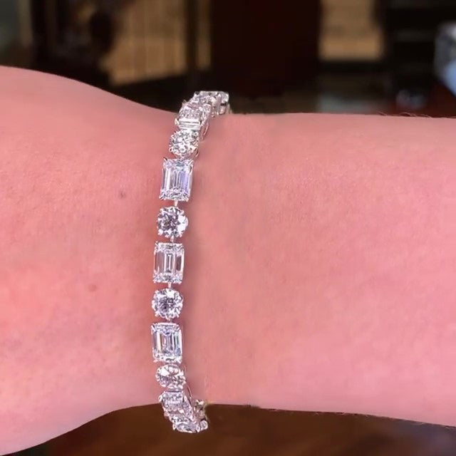 Jzora handmade Asscher Cut Vintage Sterling Silver Tennis Bracelet