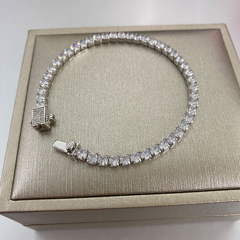 Jzora handmade geometric cut tennis sterling silver bracelet