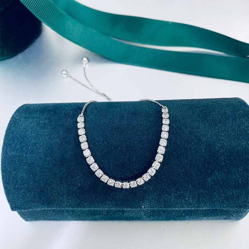 Jzora handmade round cut simple style sterling silver tennis bracelet