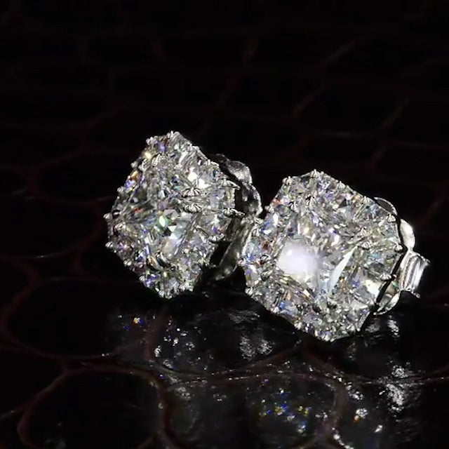 Jzora Princess cut  halo created diamond sterling silver earrings