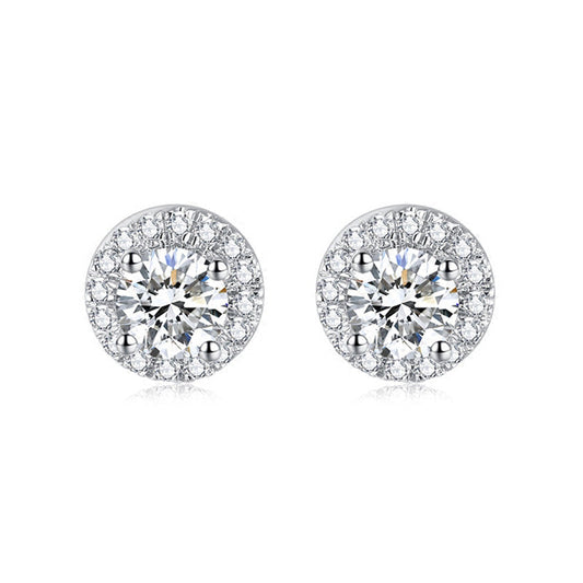 Jzora round cut halo diamond sterling silver earrings