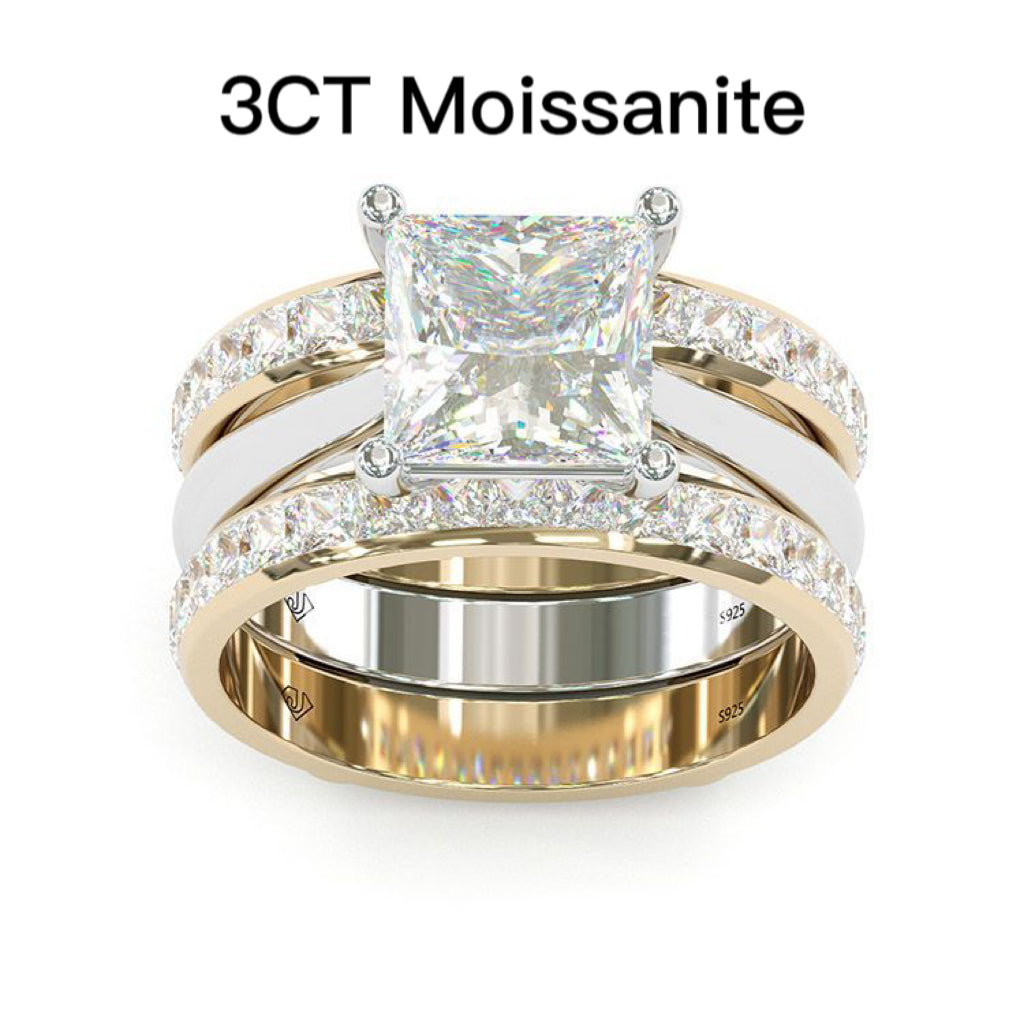 Jzora handmade princess cut Moissanite two tone anniversary ring