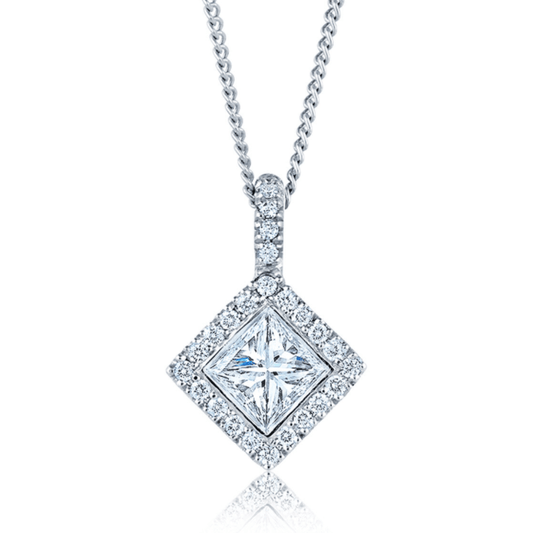 Jzora Vintage Radiant Halo Diamond Sterling Silver Necklace