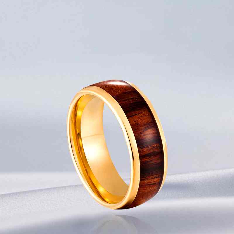 Jzora handmade gold wood grain tungsten steel wedding men's band