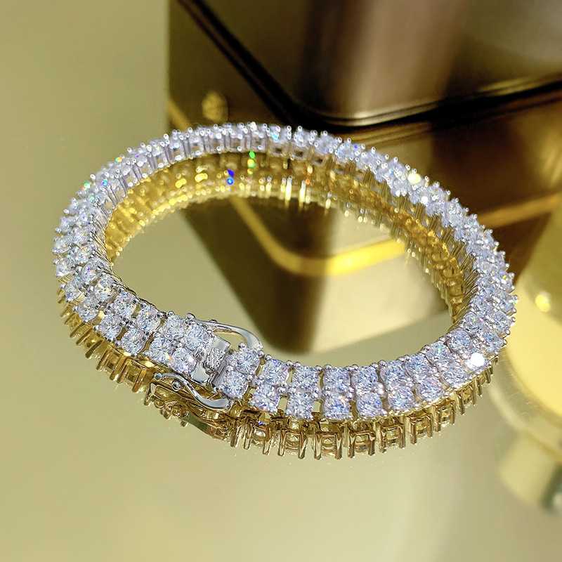 Jzora round cut double row diamond sterling silver tennis bracelet