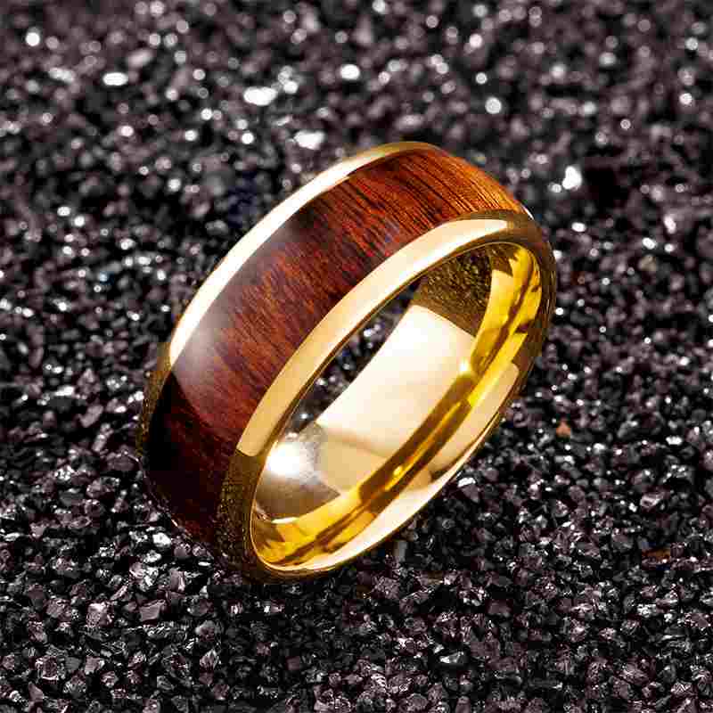 Jzora handmade gold wood grain tungsten steel wedding men's band