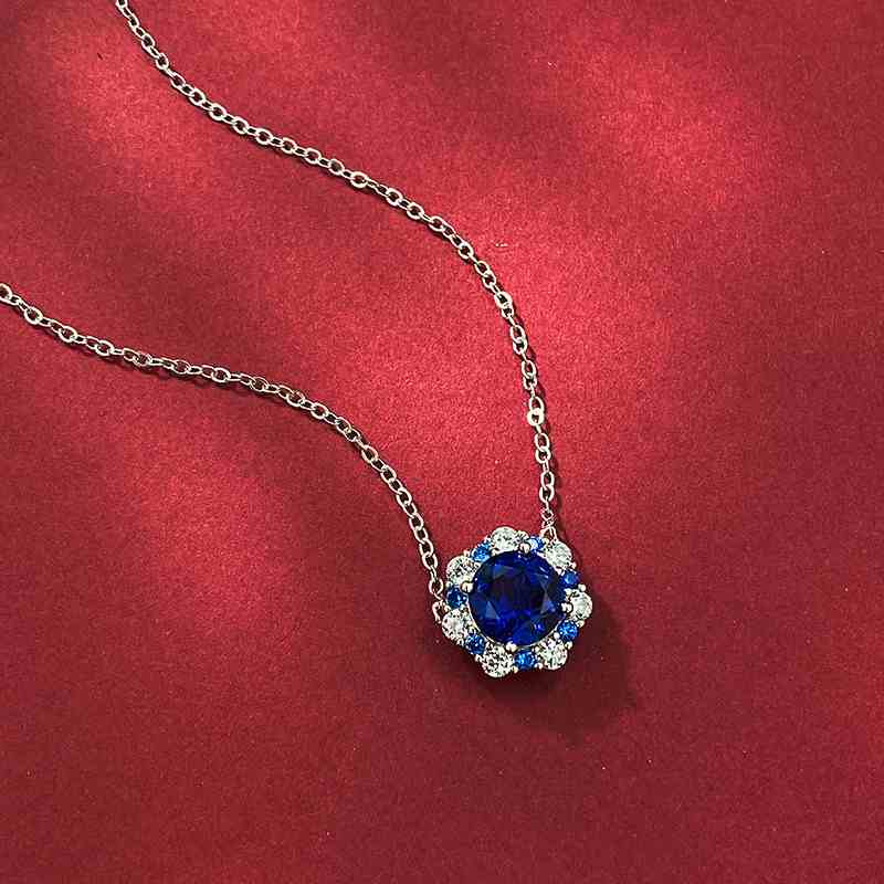 Jzora handmade 2ct sapphire round cut vintage sterling silver necklace