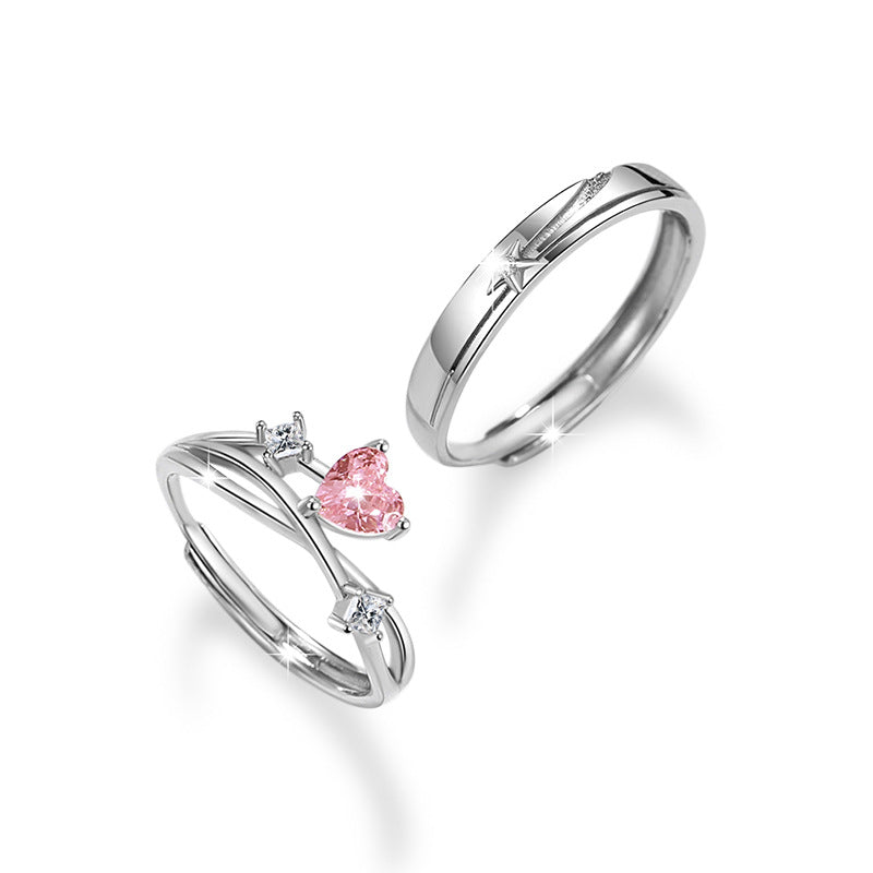 Jzora delicate pink heart star Sterling Silver Adjustable Couple Rings